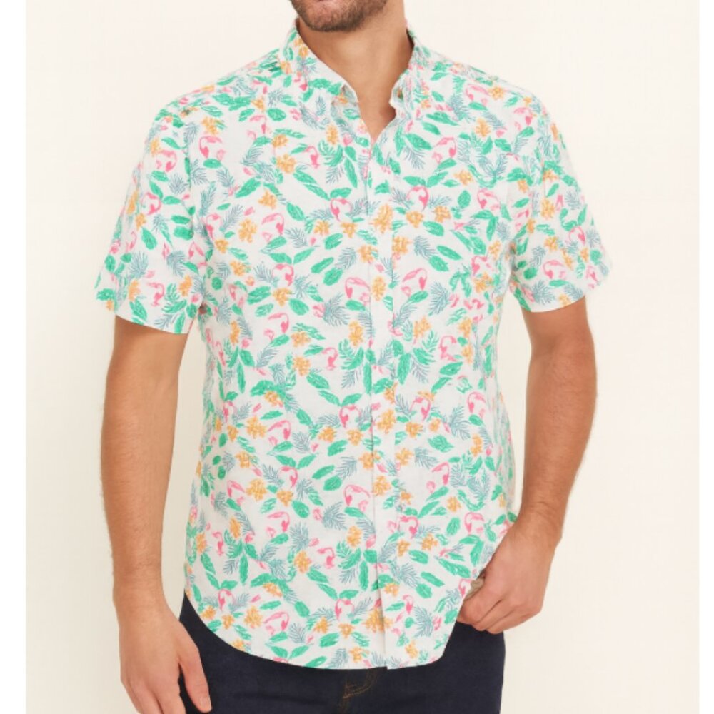 NWT Club Room Mens Multicolor Flamingo Print Button-Down Collar Shirt size Large